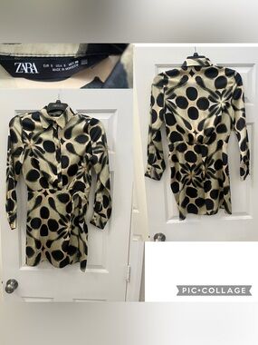 Zara abstract print mini long sleeve dress